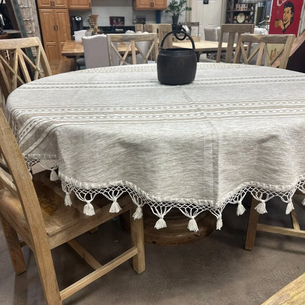 75'' Round Tablecloth from Oaxaca Mexico made with 100 % Handloom cotton fabric.